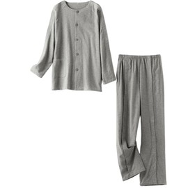 AUSTYLCO Adaptive Clothing for Men Nursing Pajamas,Tear Away Cotton Patient Gowns with Pocket