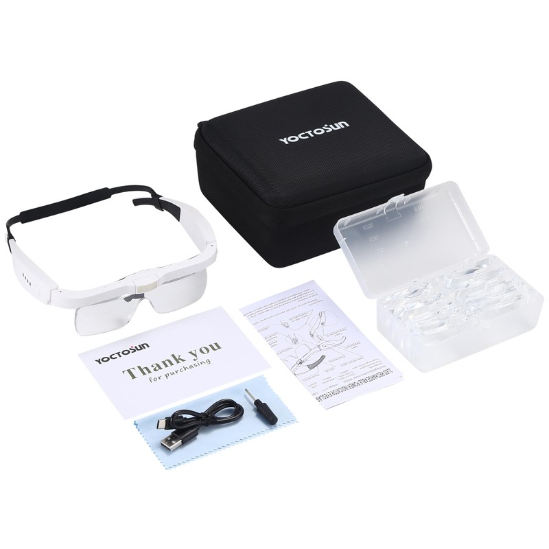 YOCTOSUN Headband Magnifier with 3 LED Lights, Storage Case, Head