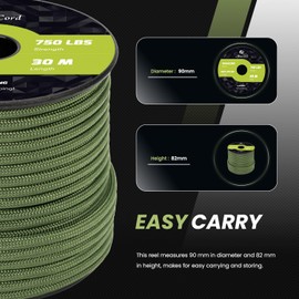 Abma Cord 4mm Paracord 750lb 30M 100% Nylon Rope 11 Strands Type IV Military Grade Parachute Cord for DIY, Camping, Survival, Outdoor - Max. 340kg - Forest Green