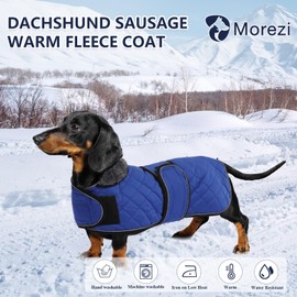 MOREZI Dachshund Dog Winter Jacket. Waterproof Dog Jacket. With Wool, Inner and Adjustable Shoulder Straps. Outdoor Dog Clothes-Navy-S