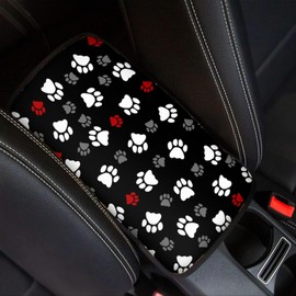 Forchrinse White Red Dog Paw Print Auto Center Console Pad Universal Fit Automotive Armrest Box Cover Protector for Car,Truck,Van,SUV