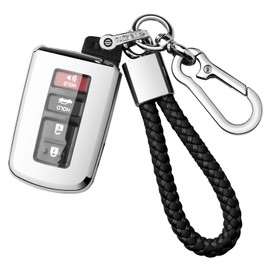Autophone Compatible with Toyota Key Fob Cover with Keychain,Premium Soft TPU 360 Degree Protection Key Case for Tacoma Sequoia Tundra 4Runner Highlander RAV4 Camry Corolla Avalon Smart Key-Silver