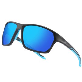 ULTR Men's Polarised Sunglasses – Sports Sunglasses for Women – Comfortable Sports Glasses Mirrored for Bike, Sports, Running, Retro Sunglasses Men, Rayz - Black (Blue Glass)