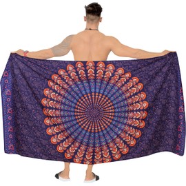 LA Leela Men's Standard Casual Sarong Long Pareo Wrap One Size Royal, Mandala
