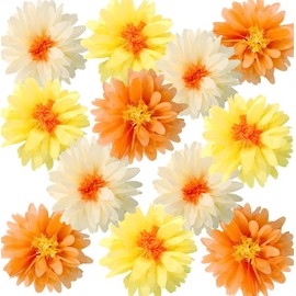 SUNBEAUTY Orange Yellow Daisy Tissue Paper Pom Poms 14‘’ Large Tissue Orange Flowers Hanging Daisy Decor Spring Summer Garden Party Decorations for Wedding Tea Party Wall Backdrop Baby Shower Decor