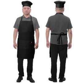 ALIPOBO Bib Aprons Set for Women and Men, Kitchen Chef Apron with 2 Pockets and 40" Long Ties, Plus Size Adjustable Apron and Hat for Cooking - 32" x 28"