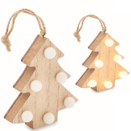 2 x Wooden Christmas Tree Decorations Christmas Tree Decorations Illuminated Christmas Decorated Christmas Trees Made of MDF Wood 6 Warm LED Light Hanger Made of Cord 8 x 7.3 x 2 cm Festive