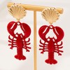 Nautical Seashell and Red Lobster Dangle Earrings, Gold-Tone Statement Jewelry,