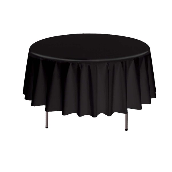 Party Essentials Heavy Duty 84" Round Plastic Table Cover Available in 22 Colors, Black