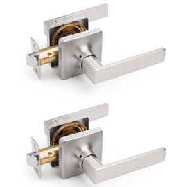 GOBEKOR 2 Pack Interior Door Handle Brushed Nickel Passage Door Handles Indoor Reversible Door Handle for Hall & Closet Door Non-Locking Hall/Closet Door Handle Keyless Door Lever