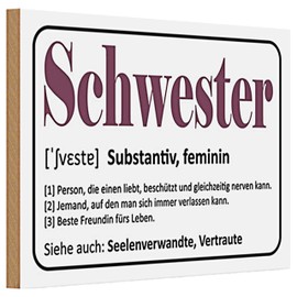 Holzschild | Schwester Definition | Geschenkidee | 20 cm x 30 cm