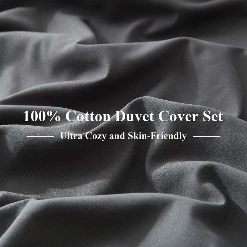 RSNIRCH Cotton Single Duvet Cover Dark Grey Silver Grey Soft