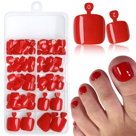 AddFavor 120pcs Red Press on Toenails for Women, Toe Nail Press on Square Fake Toenails Rusty Red Full Cover Toenail Press ons Fake Toe Nail Tips Glue on Toenails, 12 Sizes Toe Press on Nails