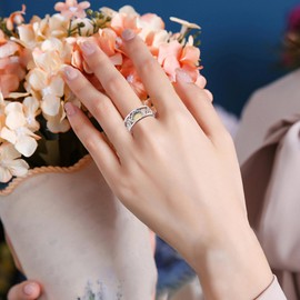 DAOCHONG Sterling Silver You are My Sunshine Sunflower CZ Ring 100 Languages I Love You Stone Ring (C(Filigree), 7)