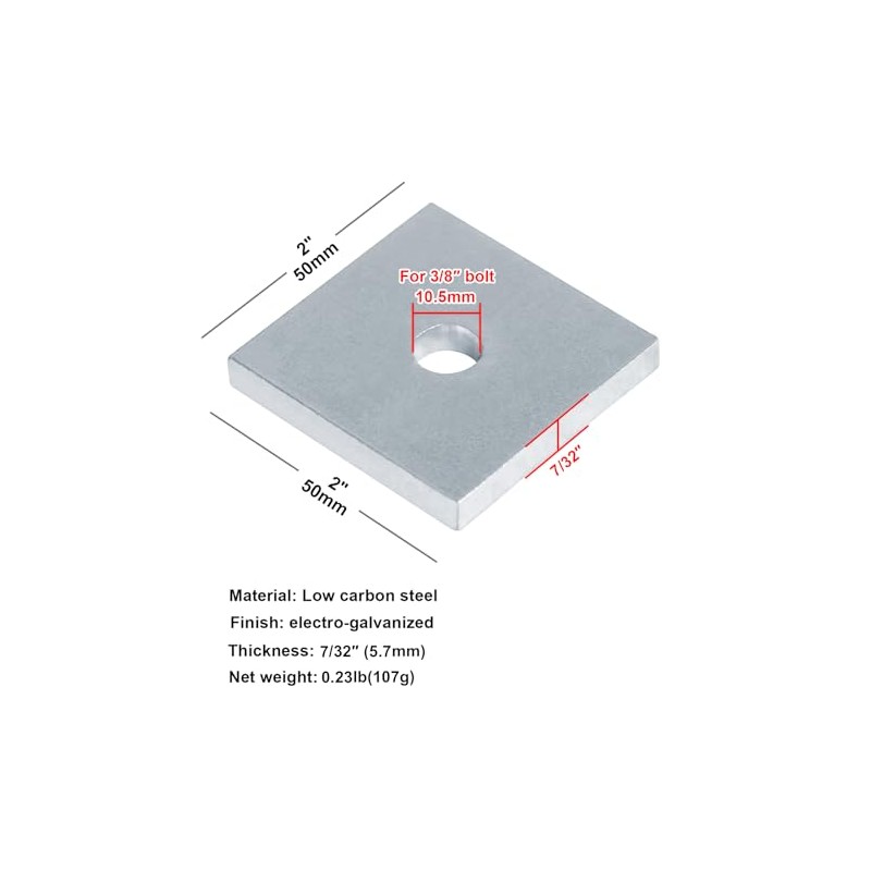 heneng 10 Pcs Square Plate Washers, 3/8"(ID) x 2" x