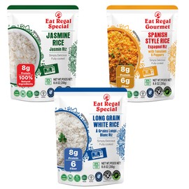 Eat Regal Rice Variety Pack – 6-Pack (8.8 oz Each) – Includes Spanish, Thai Jasmine & Long Grain White – Microwave in 90 Sec – Fully Cooked, Gluten-Free, Vegan – Ideal Side or Quick Meal