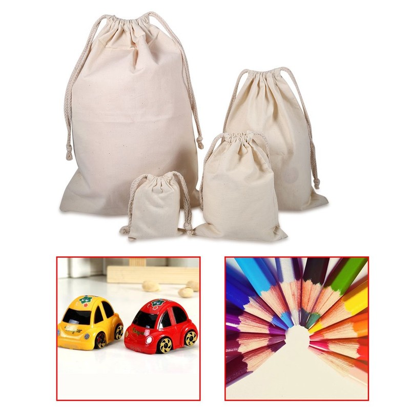 Oumefar Drawstring Storage Bag, Household Plain Organic Cotton Storage Bag