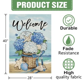 Dyrenson Welcome Spring Summer Beach Hydrangea Flower 28 x 40 House Flag