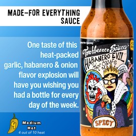 Torchbearer Sauces Habanero Evil 5 Fl Oz, Medium Spicy Heat Level 4 - All Natural Hot Sauce, Vegan, Extract-Free, Made in USA