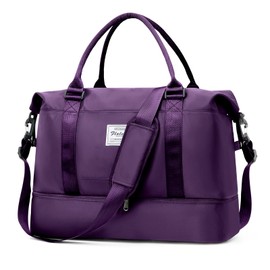 Large Weekend Overnight Bag Carry on Holdall for Women Travel Duffel Sport Gym Tote Mum Hospital Bags with Shoe Compartment 50L,P9-Dark Purple
