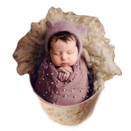 Zeroest - Conjunto de sombreros para fotos de recién nacidos, manta para fotografía para bebés, paño, conjunto de sombreros para sesiones de fotos (violeta)