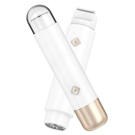 Bikini Trimmer for Women - 2 in 1 Electric Body Hair Trimmer for Silky Skin, Cordless Body Shaver for Travel, IPX7 Waterproof & Easy to Clean, Replaceable Ceramic Blade Heads (White)