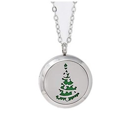 Simply Essential Solutions Aromatherapy Essential Oil Diffuser Stainless Steel 30MM Silver Magnetic Locket Pendant 2 Sizes Chain Necklace, Refill Pads & Diffuser Bracelet in a Velvet Bag (Christmastreewithornaments)