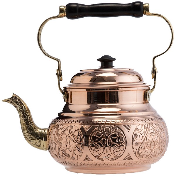 DEMMEX Engraved Solid Copper Tea Pot Kettle Stovetop Teapot, 1.6-Quart