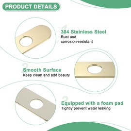 M METERXITY Faucet Deck Plate, 6 Inch 304 Stainless Steel Oval Hole Cover Escutcheon Deck Plate for Bathroom/Kitchen Sink [Brushed Gold]