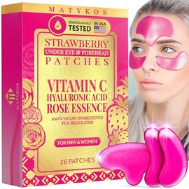 ELP ESSENTIAL Parches de fresa debajo de los ojos y la frente, almohadillas de ácido hialurónico de colágeno de 13 x 13 para la frente, ayuda a...    