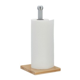 Relaxdays Standing Kitchen Roll Holder, Bamboo & Metal, Paper Roll Holder for Kitchen, H x W x D: 35 x 16 x 16 cm, Natural/Grey