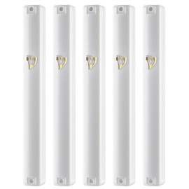 SUPER STAM MEZUZAH CASE Holder (shidell) בית מזוזה Plastic Rectangle Shape Silver shin Waterproof Rubber Cork lot of 5 (White Gold, 12 CM)