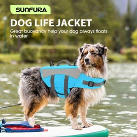 SUNFURA Dog Life Jacket, Reflective Dog Life Vest for Swimming