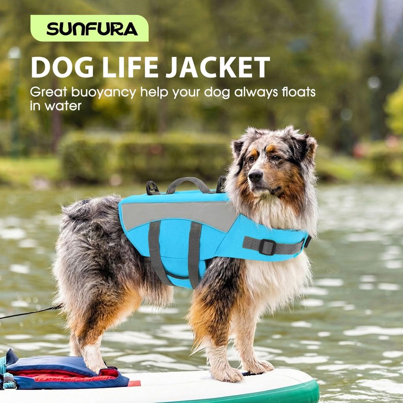 SUNFURA Dog Life Jacket, Reflective Dog Life Vest for Swimming