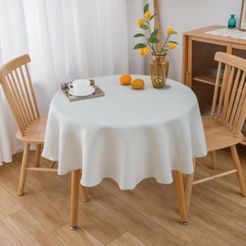 NLMUVW White Round Linen Tablecloth 48 Inch, Rustic Textured Table Cloth Water Resistant Decorative Farmhouse Table Cover for Dining Kitchen Party Cafe