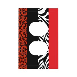 Red Black Modern Geometric Cheetah Zebra Leopard Print 1 Gang Duplex Receptacle Switch Wall Plate Jumbo Electrical Outlet Covers Receptacle Plug Covers Socket Faceplate Animal Skin Art Bathroom Decor