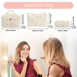 3 Piece Cosmetic Bag, Women's Travel Toiletry Bag Set, Women's Quilted Toiletry Bag, Toiletry Bag, Make Up Bag, Cotton, Wash Bag, Portable for Girls and Men