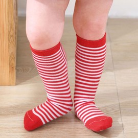 Kids Knee Thigh High Striped Socks White And Blue Long Tube Sock for Costume Cosplay Role Play 1 Pair Red White Stripe