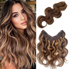 Benafee One Piece Clip in Hair Extensions Real Human Body Wave Tape Brown to Caramel Blonde 18'' 80G Full Head Seamless Hair, 2.8219 Ounce