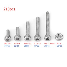 KooingTech Nuts and Bolts Assortment, 210PCS M2.5 Stainless Steel SS304 Hex Socket Cap Head Bolts and Nuts Set