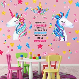 4 Pack Unicorn Wall Decal,Large Size Unicorn Wall Sticker Decor for Gilrs Kids Bedroom Birthday Party