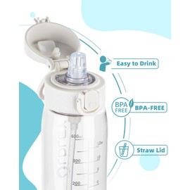 OLDLEY Kids Water Bottles with Straw 420ml/14oz BPA Free Tritan Water Bottle with Handle Leakproof Time Marker School Sports Drinking Bottle for Toddler Boys Girls (Transparent)