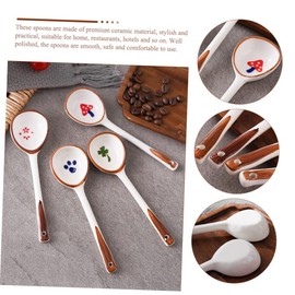 GOOHOCHY 4Pcs Ceramic Soup Spoons Long Handle Porridge Spoons for Home Reusable Dinnerware Kitchen Spoons for Ramen and Soup Cute Hand-painted Design