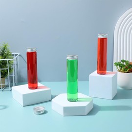 NUOLUX Plastic Test Tube, 3.9 fl oz (110 ml), Flat Bottle, Sealed Screw Cap, Transparent Container, Aluminum Lid, Test Tube, Refill, Divided Bottle, Cosmetics, Cream, Lip, Sample, Travel, Handmade, Party, Candy, Scientific Experiments, Bath Salt, Beads, 