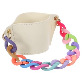 sourcing map Water Bottle Carrier Holder with Multicolored Strap, 160x75mm PU Leather Tumbler Holder Coffee Cup Holder Water Bottle Sleeve Bag for Camping Walking Hiking, White