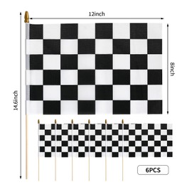 HOOSUN 6 Pack Checkered Flag On Sticks, 12"x8" Flags For Race Car Birthday Party Supplies, Double Sided Print Racing Stick Flag Race Cars Party Decorations, Black White Checkered Mini Flag For Room