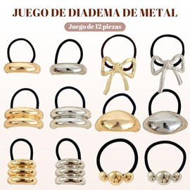 12 piezas de Metal Hair Ties, Metal Geométrica Pelo Coleta Titulares, Cinturones de Pelo Elástico, Hair Band Cuerda Hair Cuff Wrap Hair Ties Accesorios para El Cabello para Mujeres Niñas