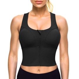 CYDREAM Zip Front Longline Sports Bras for Women Padded Crop Tank Top Criss Cross Back Support Fitness Yoga Workout Shirts (X-Large, Black)