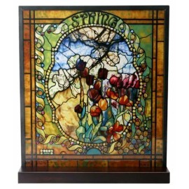 Ebros Louis Comfort Tiffany Four Seasons Spring Stained Glass Art With Base