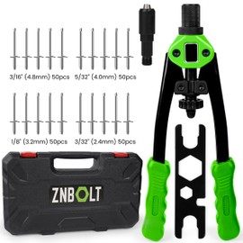 Dual Function Hand Rivet Gun with Rugged Carrying Case – Heavy Duty Single Hand Riveter with 400+ pcs Rivet Nuts, 15 Mandrels, 5 Rivet Nozzles, Blind Rivets for Plastic, Wood, Metal, Leather (Green)